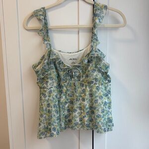 Target Blue and Green Floral Ruffle Blouse